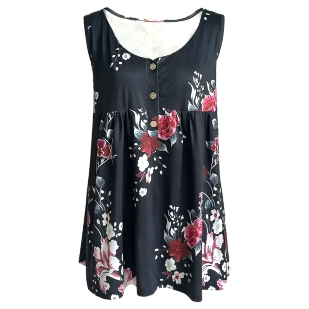 Floral Tank Top With Buttons - Picture 3 of 7